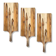 Kit 3 Tábuas Para Servir Pizza Trem 70x35cm Em Madeira Teca Foto mini 1