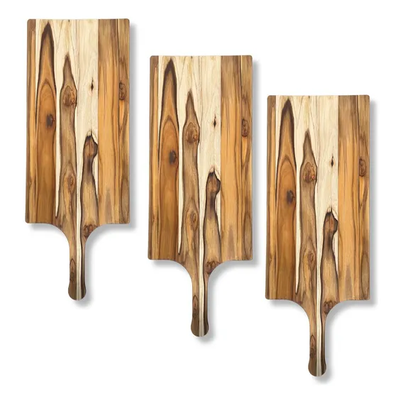 Kit 3 Tábuas Para Servir Pizza Trem 70x35cm Em Madeira Teca Foto 1