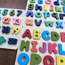 Kit 3 Tabuleiros Encaixe Alfabeto Numeros Madeira Educativo Foto mini 2