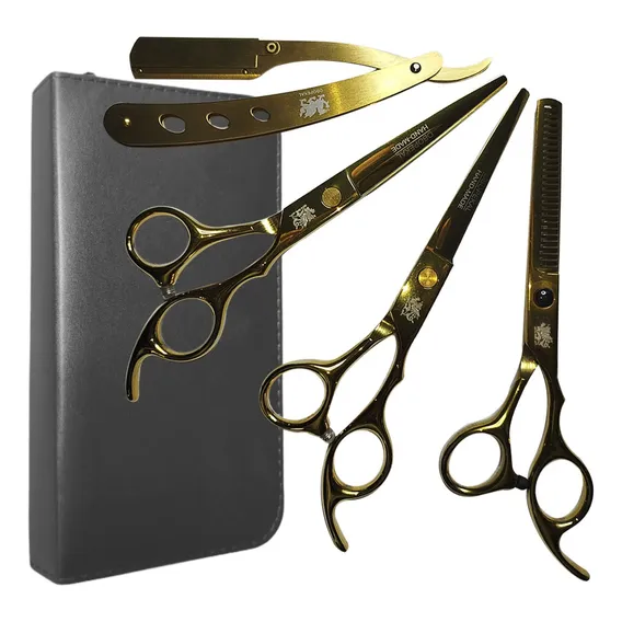 Kit 3 Tesouras Cabelo Profissionais Fio Laser Capa Corte Foto 1