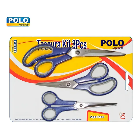 Kit 3 Tesouras De Aço Inox Multiuso Cartela Xv2121 Polo Foto 1