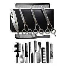 Kit 3 Tesouras Profissionais Cabelo Fio Laser Fio Navalha Desfiadeira + 10 Pentes De Carbono Cor Silver Foto mini 2