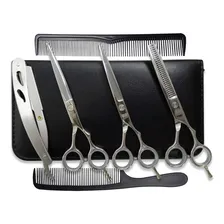 Kit 3 Tesouras Profissionais Cabelo Fio Laser Fio Navalha Desfiadeira + 10 Pentes De Carbono Cor Silver Foto mini 3