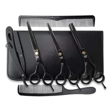 Kit 3 Tesouras Profissionais Cabelo Fio Navalha Fio Laser Desfiadeira + Navalha Cor Black Foto mini  2