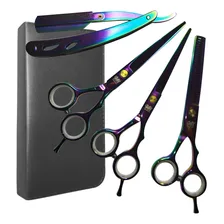 Kit 3 Tesouras Profissionais Cabelo Fio Navalha Fio Laser Desfiadeira + Navalha Cor Furta Cor Foto mini 1