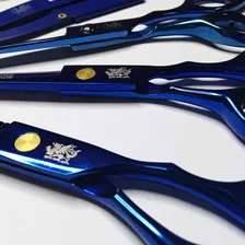 Kit 3 Tesouras Profissionais Cabelo Fio Navalha Fio Laser Desfiadeira + Navalha E Estojo Cor Azul Foto mini 2