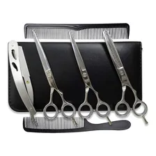Kit 3 Tesouras Profissionais Cabelo Fio Navalha + Navalha Cor Silver Foto mini 4