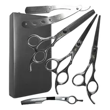 Kit 3 Tesouras Profissionais Cabelo Fio Navalha + Navalha Cor Silver Foto  mini 1