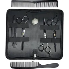 Kit 3 Tesouras Profissionais Fio Laser Navalha E Desfiadeira + Estojo Barbeiro Cabeleireiro Profissional Cor Black Foto mini  3