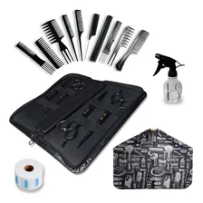 Kit 3 Tesouras Profissionais Fio Laser Navalha E Desfiadeira + Estojo Barbeiro Cabeleireiro Profissional Cor Black Foto mini  2