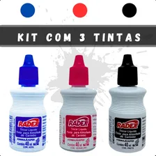 Kit 3 Tinta Almofada Carimbo Radex 40ml Preto Vermelho Azul! Cor 3 Cores Foto mini  2