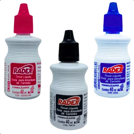 Kit 3 Tinta Almofada Carimbo Radex 40ml Preto Vermelho Azul! Cor 3 Cores Foto 1
