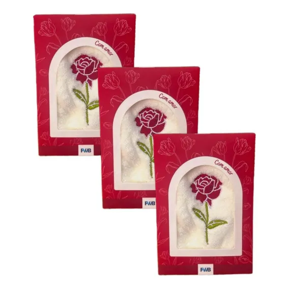 Kit 3 Toalhas Flor Bordada Dia Namorados Mães Cor Branco Foto 1
