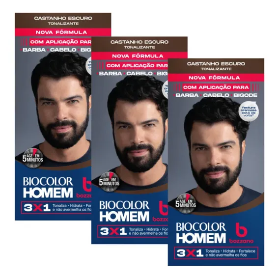 Kit 3 Tonalizante Biocolor Homem Castanho Escuro - Bozzano Foto 1