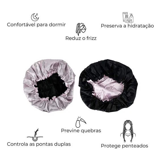 Kit 3 Touca Cetim Dupla Face Ajustável Anti Frizz Cabelos Foto 1