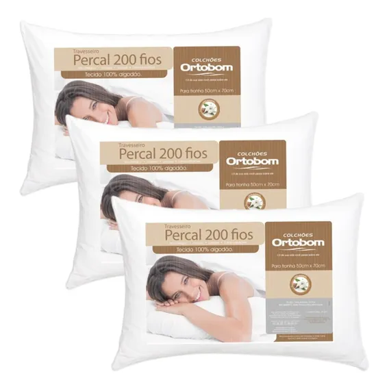 Kit 3 Travesseiro Peças Percal Com 200 Fios - Ortobom Foto 1