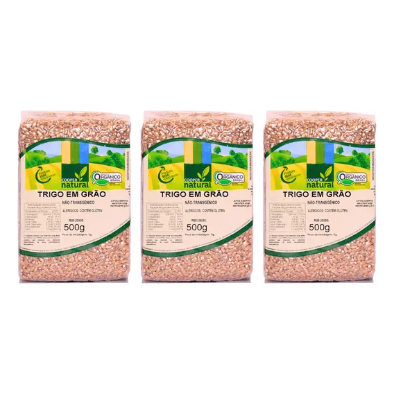 Kit 3 Trigo Em Grãos Orgânico À Vácuo Coopernatural 500g Foto 1