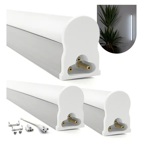Kit 3 Tubular T5 60cm 10w C/ Calha Completa Led 6000k Frio Luz Branco-frio 110v 220v - Bivolt Foto 1