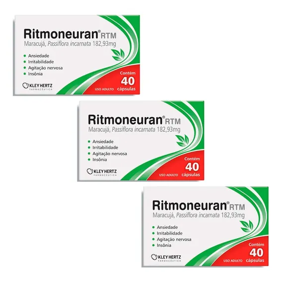Kit 3 Unidades Ritmoneuran 182,93mg Rtm 40 Cápsulas Sabor Sem Sabor Foto 1