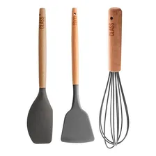 Kit 3 Utensílios Espátula Confeitar Bambu Silicone Foto  mini 1