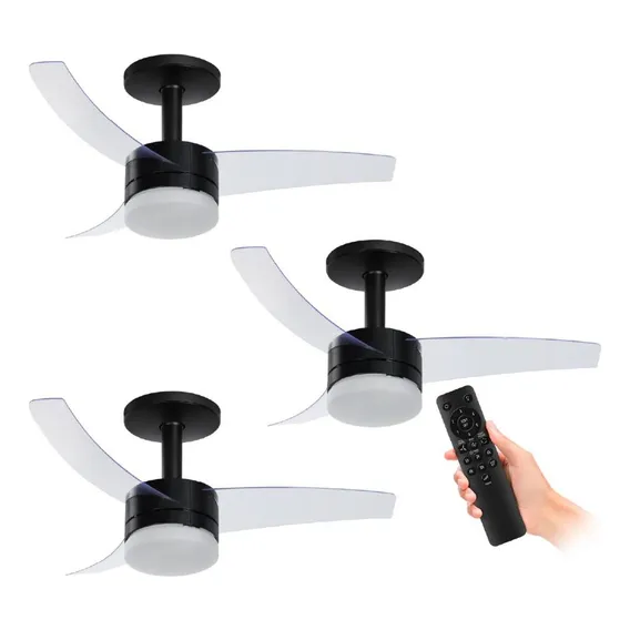 Kit 3 Ventiladores De Teto Preto 3 Pás E Controle Vx14 - Arno Foto 1