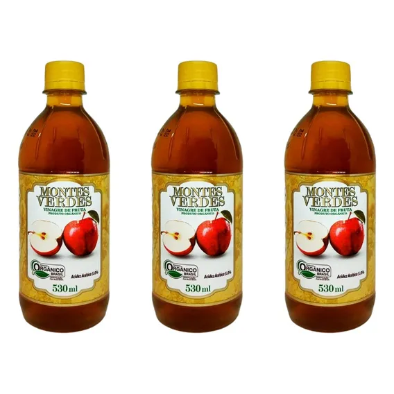 Kit 3 Vinagre De Maçã 5% Acidez Orgânico 530ml Montes Verdes Foto 1