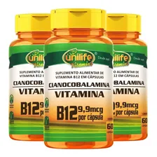 Kit 3 Vitamina B12 Cianocobalamina 180 Caps Vegano Unilife Sabor Kit 3, Sem Sabor Foto mini 1