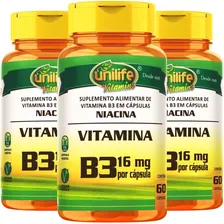 Kit 3 Vitamina B3 Niacina 60 Cápsulas Unilife Sabor Sem Sabor Foto mini 1