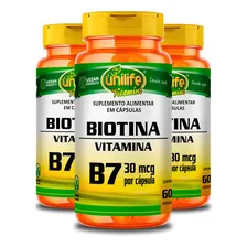 Kit 3 Vitamina B7 Biotina 60 Cápsulas Unilife Sabor Neutro Foto  mini 1