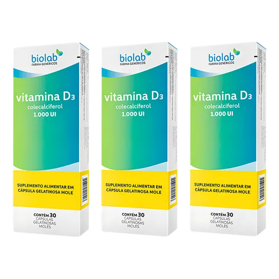 Kit 3 Vitamina D3 1000ui 30 Cápsulas - Biolab Foto 1