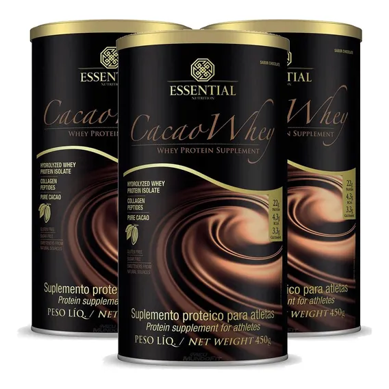 Kit 3 Whey Protein Cacau - 450g - Essential Nutrition Foto 1