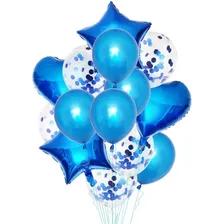 Kit 30 Balão Feliz Aniversário Coração Estrela Bexiga Festa Cor Azul / Prata Foto mini  2