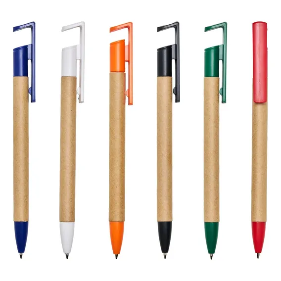 Kit 30 Caneta Ecol贸gica Com Suporte Para Celular Tinta 646 Exterior Cores Variadas Foto 1