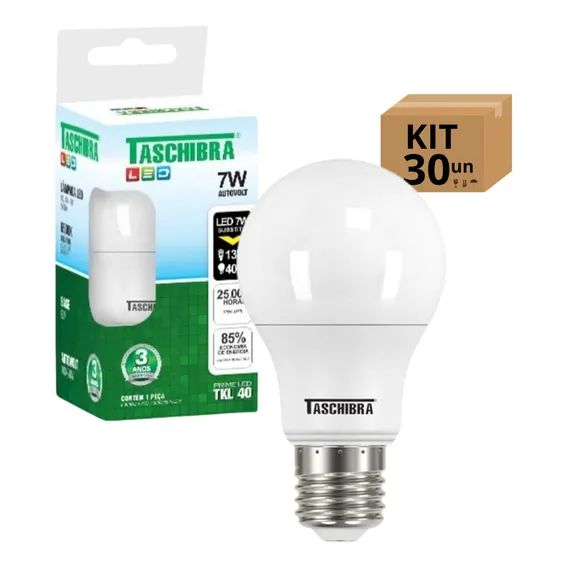 Kit 30 Lâmpadas Bulbo Led Taschibra Tkl E27 7w 6500k Cor da luz Branco-frio Foto 1