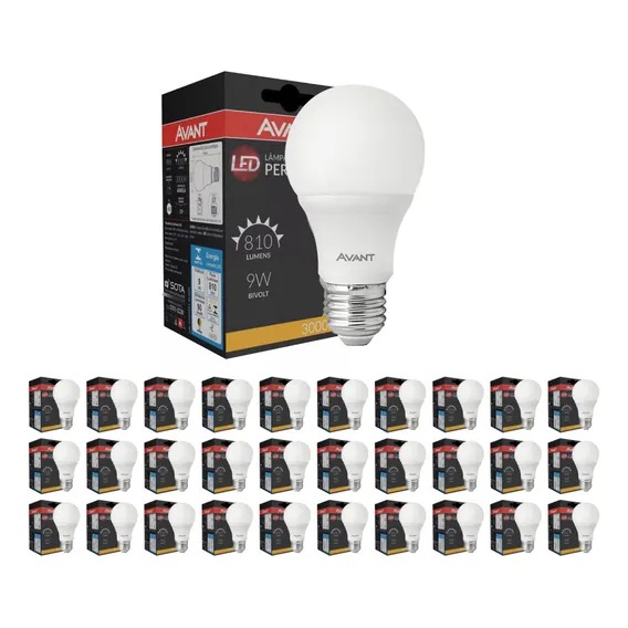 Kit 30 Lâmpada Led Bulbo 9w 3000k Branca-quente Bivolt E27 Foto 1