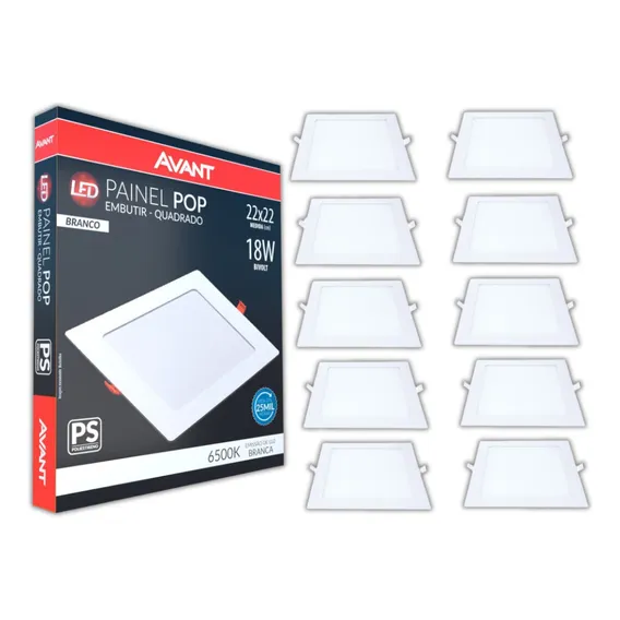 Kit 30 Painel Plafon Led 18w Quadrado Embutir Luminária Estrutura Branco 110v/220v Foto 1