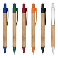 Kit 300 Caneta Ecológica Bambu Clip Preto Tinta Ciano Foto mini  2