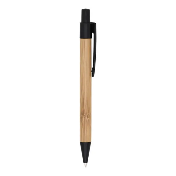 Kit 300 Caneta Ecológica Bambu Clip Preto Tinta Ciano Foto 1