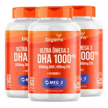 Kit 3x 60 Cápsulas Ultra Ômega 3 Dha 1000mg 400mg Epa Certificado De Segurança Internacional Meg-3 Bigens Foto  mini 1
