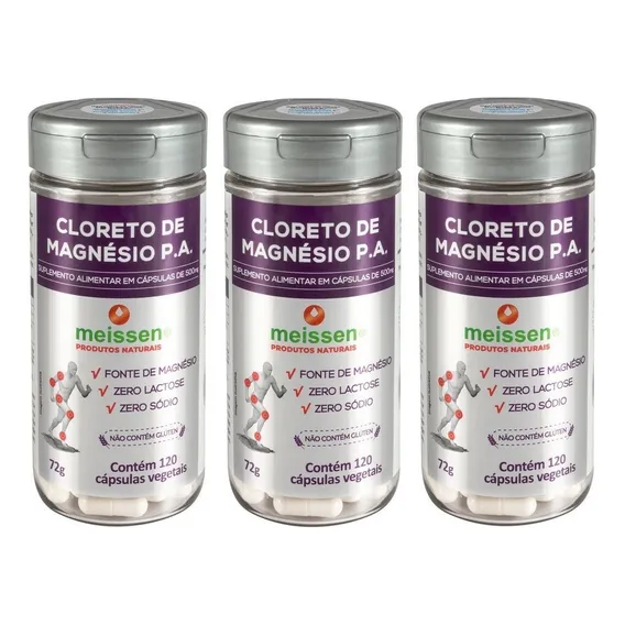 Kit 3x Cloreto De Magnésio P.a. 500mg (3x 120cáps) - Meissen Foto 1