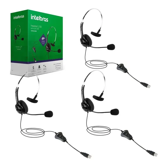 Kit 3x Headset Corporativo Mono Usb Chs 40 Usb Intelbras Foto 1