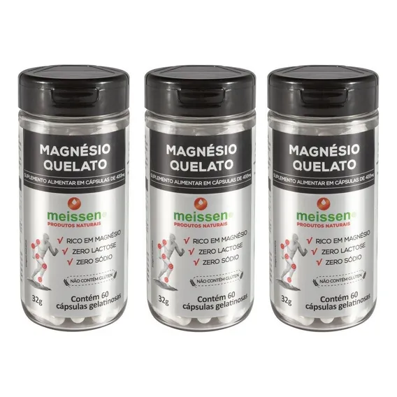 Kit 3x Magnésio Quelato 433mg (3x 60 Cápsulas) - Meissen Foto 1