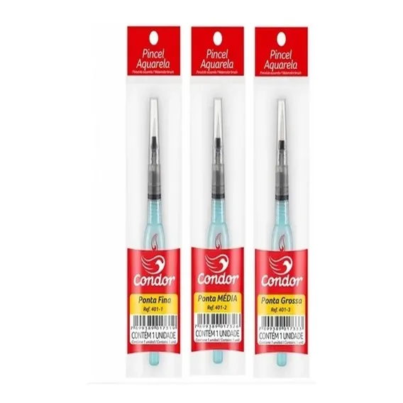 Kit 3x Pincel Aquarela Condor Ref. 401-1/2/3 Sintético Cerdas Branco Foto 1