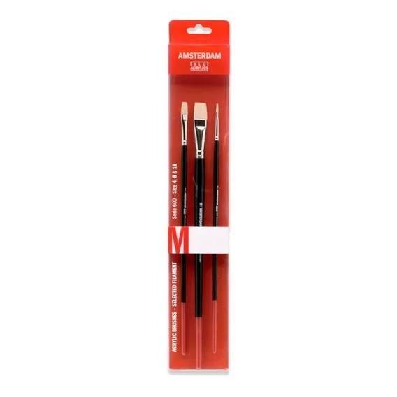 Kit 3x Pincel Chato Talens Amsterdam Para Pintura AcrÃlica Foto 1