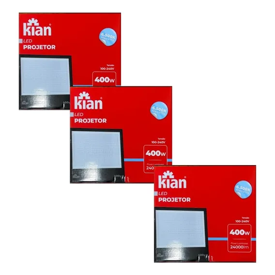 Kit 3x Refletor Kian 400w 6500k Branco Frio Bivolt Ip65 Foto 1
