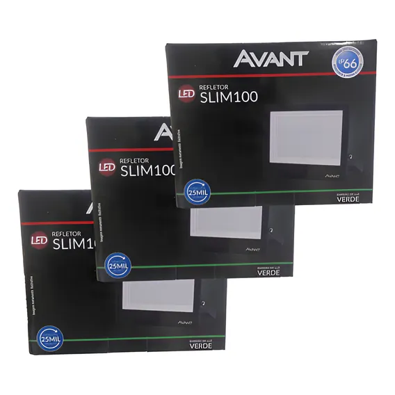 Kit 3x Refletor Slim Avant 100w Luz Cor Verde Bivolt Foto 1