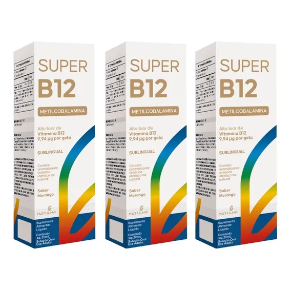 Kit 3x Super Vitamina B12 Metil Sublingual 20ml - Natulha Foto 1