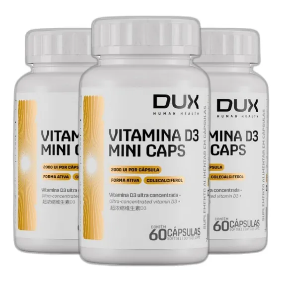Kit 3x Vitamina D3 Colecalciferol 2000 Ui 60 Caps - Dux Sabor Sem Sabor Foto 1