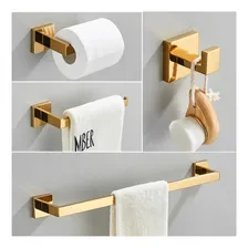 Kit 4 Acessórios Banheiro Aço Inox Porta Toalha Gold Dourado Foto mini  3