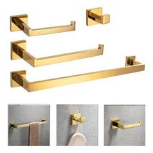 Kit 4 Acessórios Banheiro Aço Inox Porta Toalha Gold Dourado Foto  mini 1